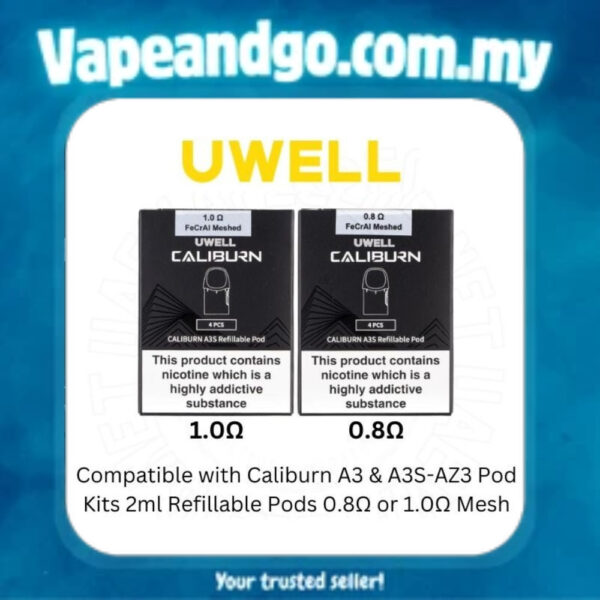 UWELL Caliburn A3 Cartridge - 0.8 / 1.0 Ohm Genuine Stock Buy Now - Vape  And Go