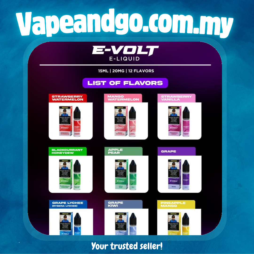 E-Volt E-Liquid By Voltbar 15ml 20mg Akta 852 Registered Genuine Stock Buy Now